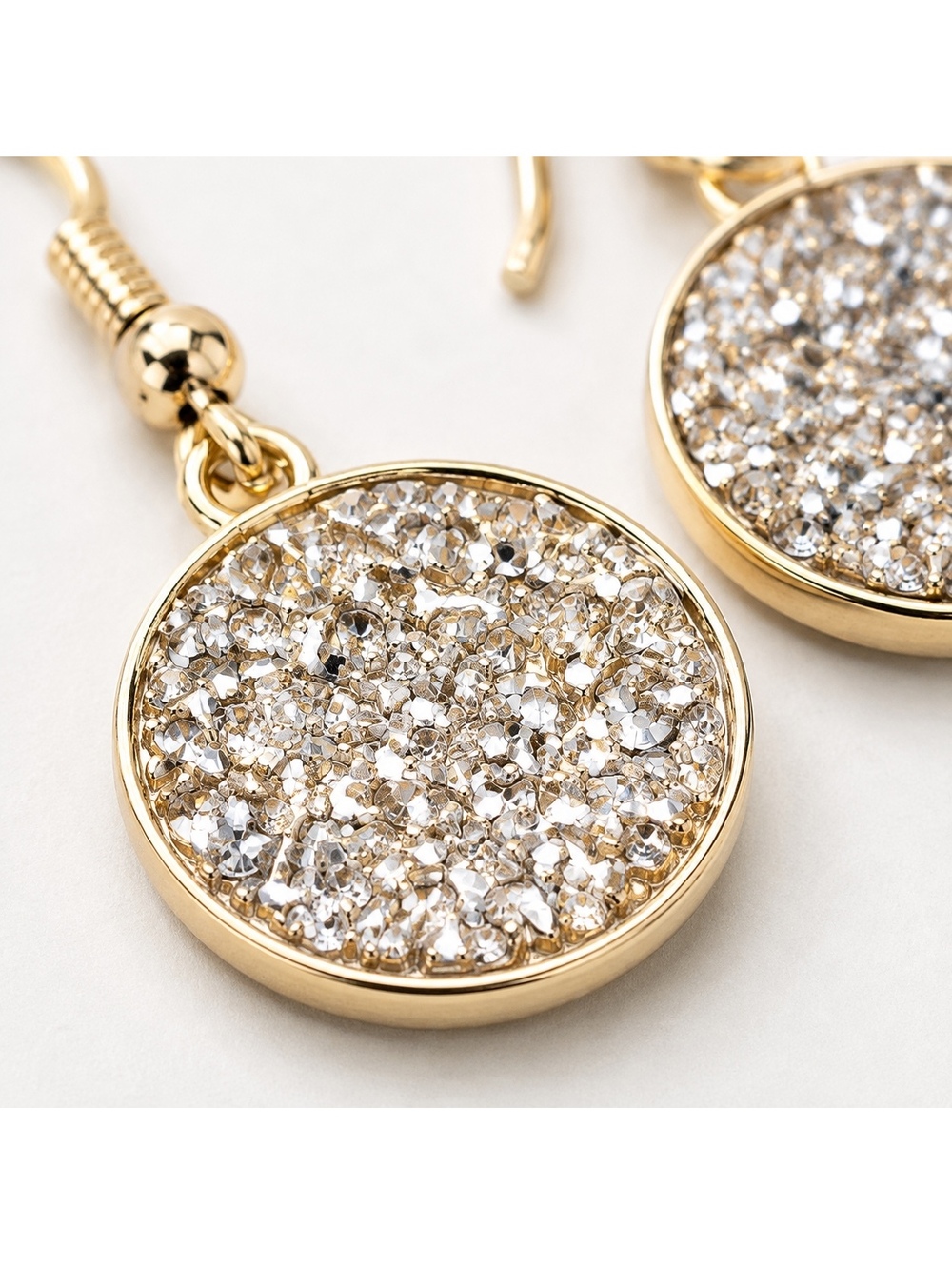 18k Yellow Gold-Plated Crushed CZ Mosaic Round Drop Earrings - Picture 4 of 6